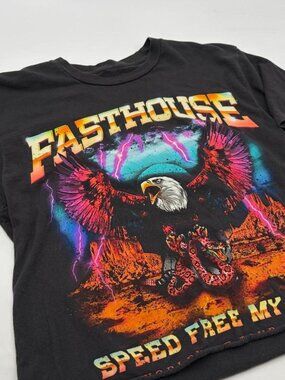 Fasthouse Speed Shop Cropped Graphic Tee with Eagle